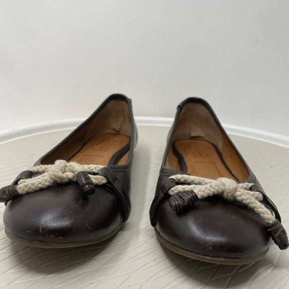 Hunter Women Ballet Flats Leather 36.5 6 6.5 Brown Leather Bow Shoes Round Toe - Picture 2 of 12